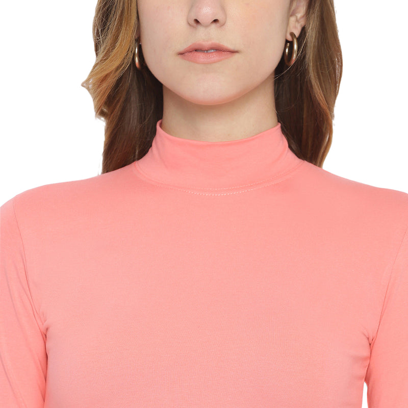 Fitted Mock Neck Coral Full Sleeve Top