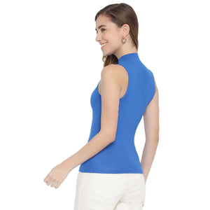 Fitted Mock Neck Royal Blue Sleeveless Top