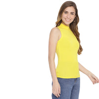 Fitted Mock Neck Yellow Sleeveless Top