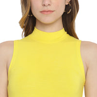 Fitted Mock Neck Yellow Sleeveless Top